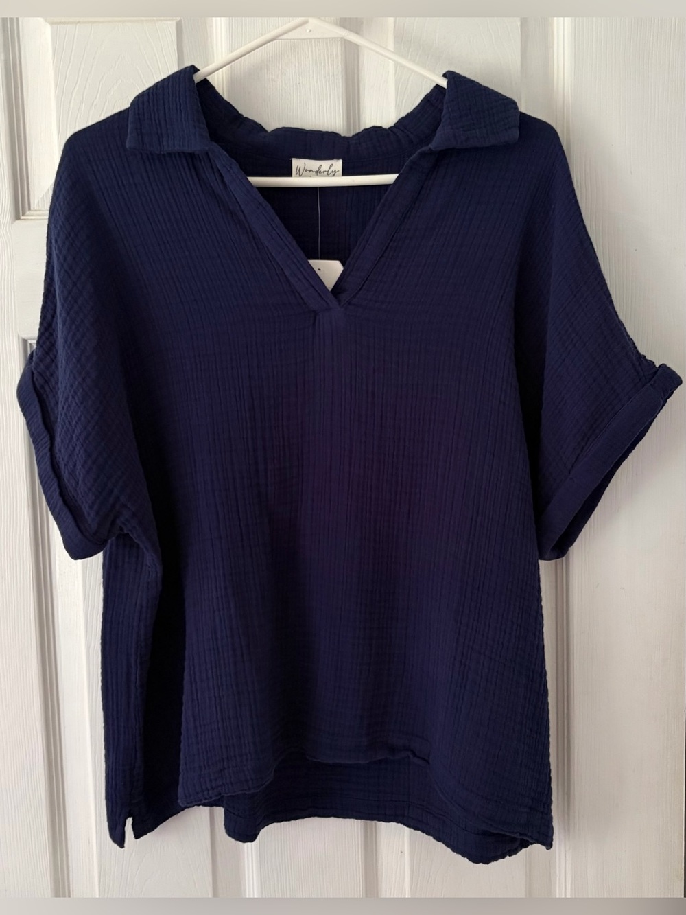 Wonderly Navy Gauze V-Neck Tunic Top